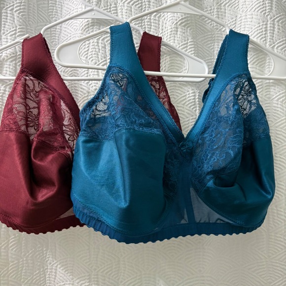 2 Glamorise MagicLift Full Coverage Wire Free Bra Wine Red Teal 38J